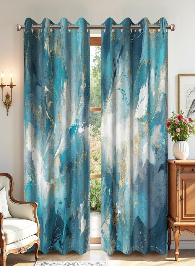 AWERT Blue Marble Blackout Curtains Abstract Fluid Striped Art Asia Chinese Window Treatments Thermal Insulating Light Blocking for Bedroom Living Room Set of 2 Panels 42x63 Inches - Image 2