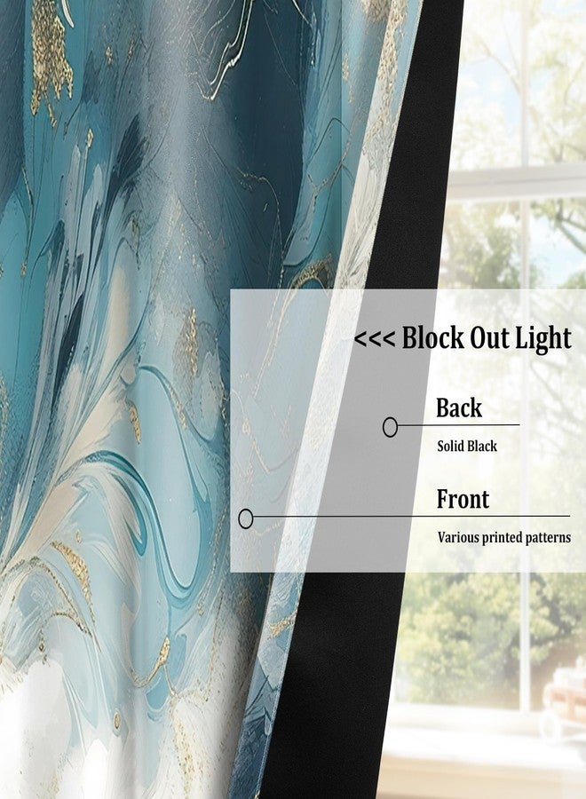 AWERT Blue Marble Blackout Curtains Abstract Fluid Striped Art Asia Chinese Window Treatments Thermal Insulating Light Blocking for Bedroom Living Room Set of 2 Panels 42x63 Inches - Image 5