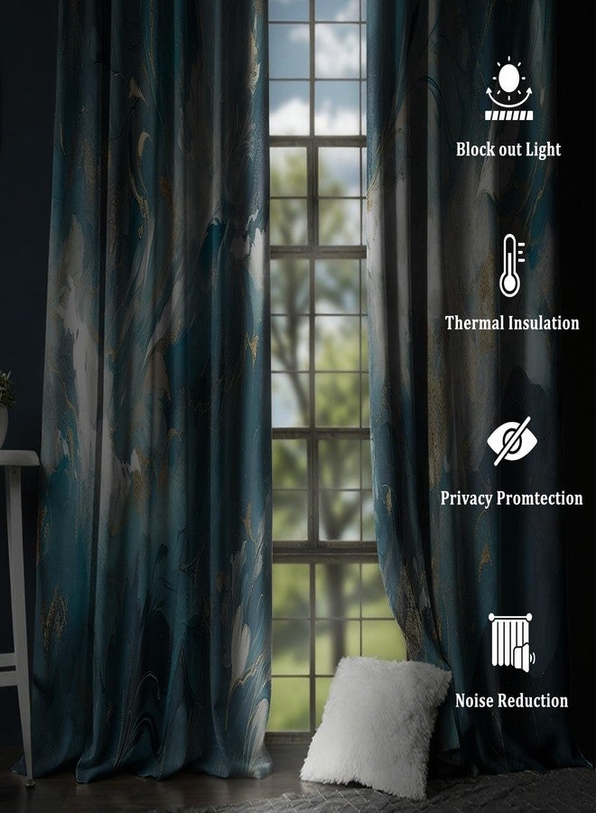 AWERT Blue Marble Blackout Curtains Abstract Fluid Striped Art Asia Chinese Window Treatments Thermal Insulating Light Blocking for Bedroom Living Room Set of 2 Panels 42x63 Inches - Image 4