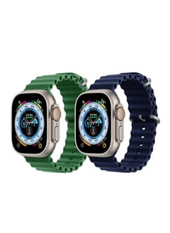 Silicone Ocean Band Strap Green Silicone Ocean Band Strap Dark Blue Set of 2 for Apple Watch Ultra 8 49mm