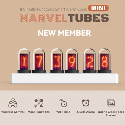Vastarry Nixie Tube Clock Glow Tube Clock IPS Color Screen Digital Clock with 6 Sets of Alarm Clocks, 7 Modes, 12 Customized Pictures, Web Control, no app Required (Silvery) - Image 2