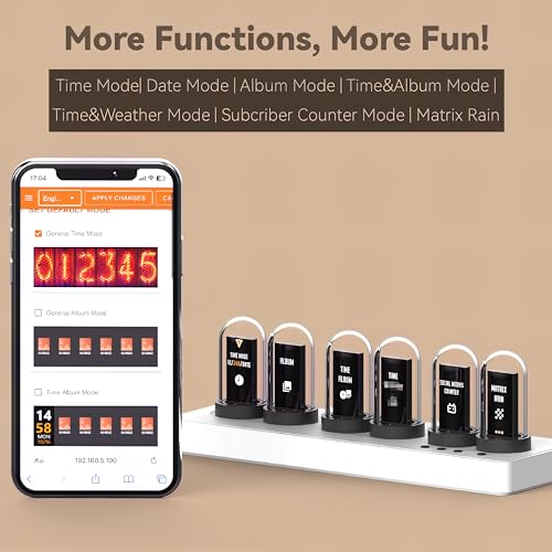 Vastarry Nixie Tube Clock Glow Tube Clock IPS Color Screen Digital Clock with 6 Sets of Alarm Clocks, 7 Modes, 12 Customized Pictures, Web Control, no app Required (Silvery) - Image 4