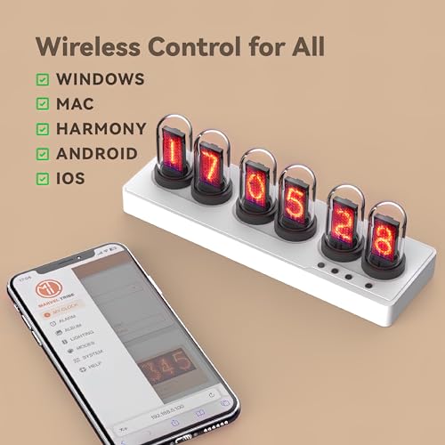 Vastarry Nixie Tube Clock Glow Tube Clock IPS Color Screen Digital Clock with 6 Sets of Alarm Clocks, 7 Modes, 12 Customized Pictures, Web Control, no app Required (Silvery) - Image 3