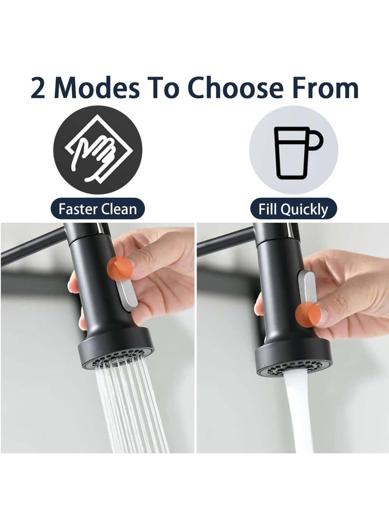 RATSAW Kitchen Tap Kitchen Sink Faucets with Pull Down Sprayer 2 Water Mode Spring Single Handle Stainless Steel Mixer Tap High Arc Goose neck Kitchen Tap Sink Faucets - Image 2