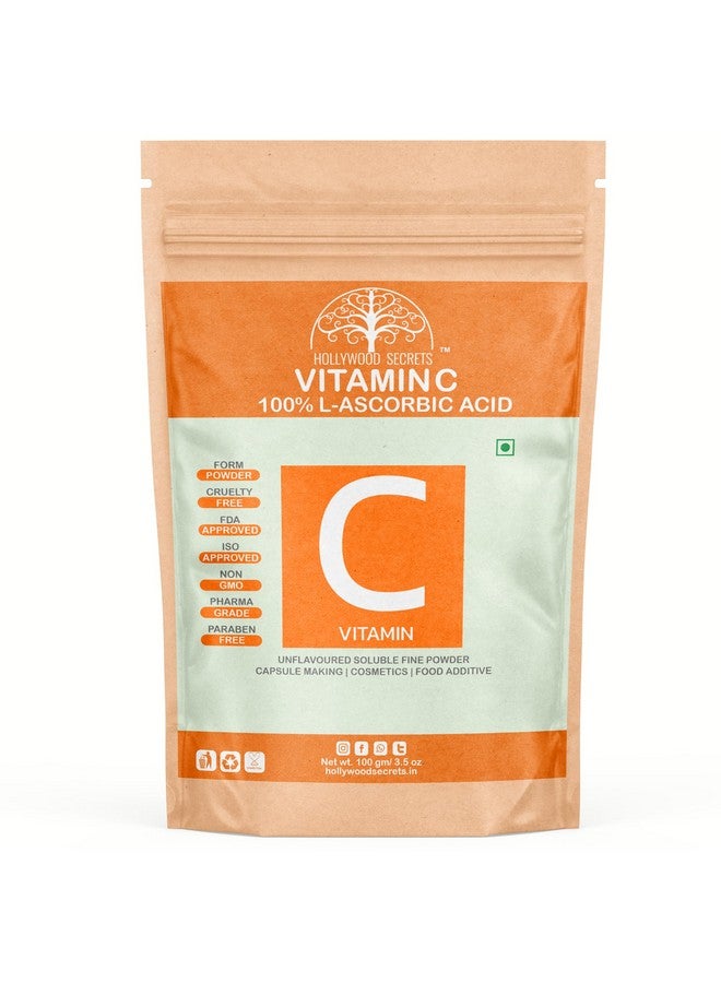 Hollywood Secrets 100% Pure Organic Vitamin C Powder L Ascorbic Acid Skin Whitening Food Grade (100 Gm) - Image 1