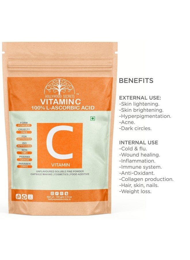 Hollywood Secrets 100% Pure Organic Vitamin C Powder L Ascorbic Acid Skin Whitening Food Grade (100 Gm) - Image 4