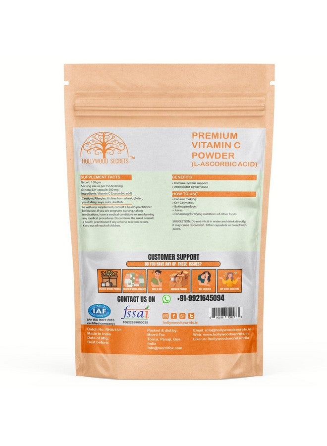 Hollywood Secrets 100% Pure Organic Vitamin C Powder L Ascorbic Acid Skin Whitening Food Grade (100 Gm) - Image 2