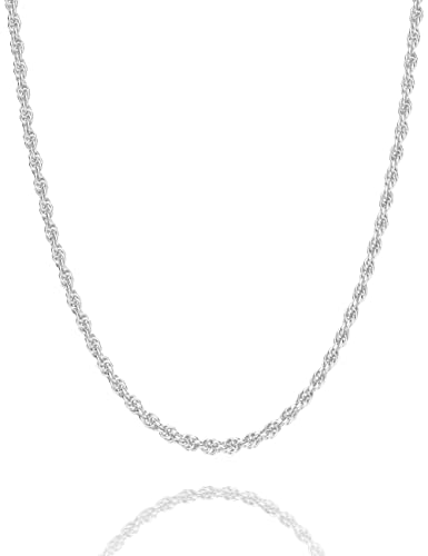 Waitsoul 925 Sterling Silver Rope Chain Lobster Clasp 2mm Silver Chain for Men Women Silver Necklace Chain 18 Inch - Image 1