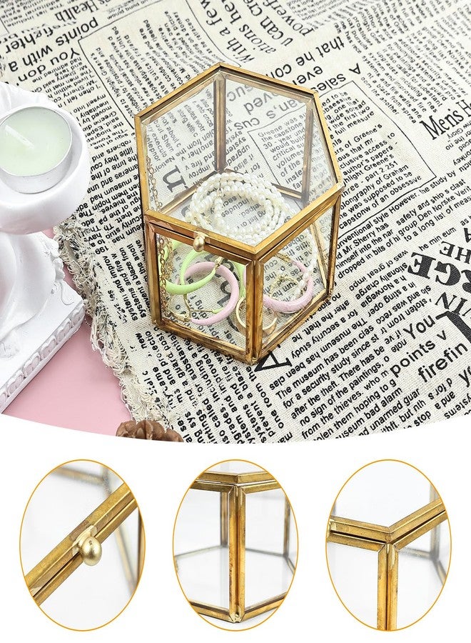HighFree Glass Vintage Jewelry Box, Hexagon Golden Geometric Ring Display Jewelry Organizer, Keepsake Case Display Box for Trinket, Ring, Earring, Bracelet (Medium-4.3x4.3 x2.3 inch) - Image 5