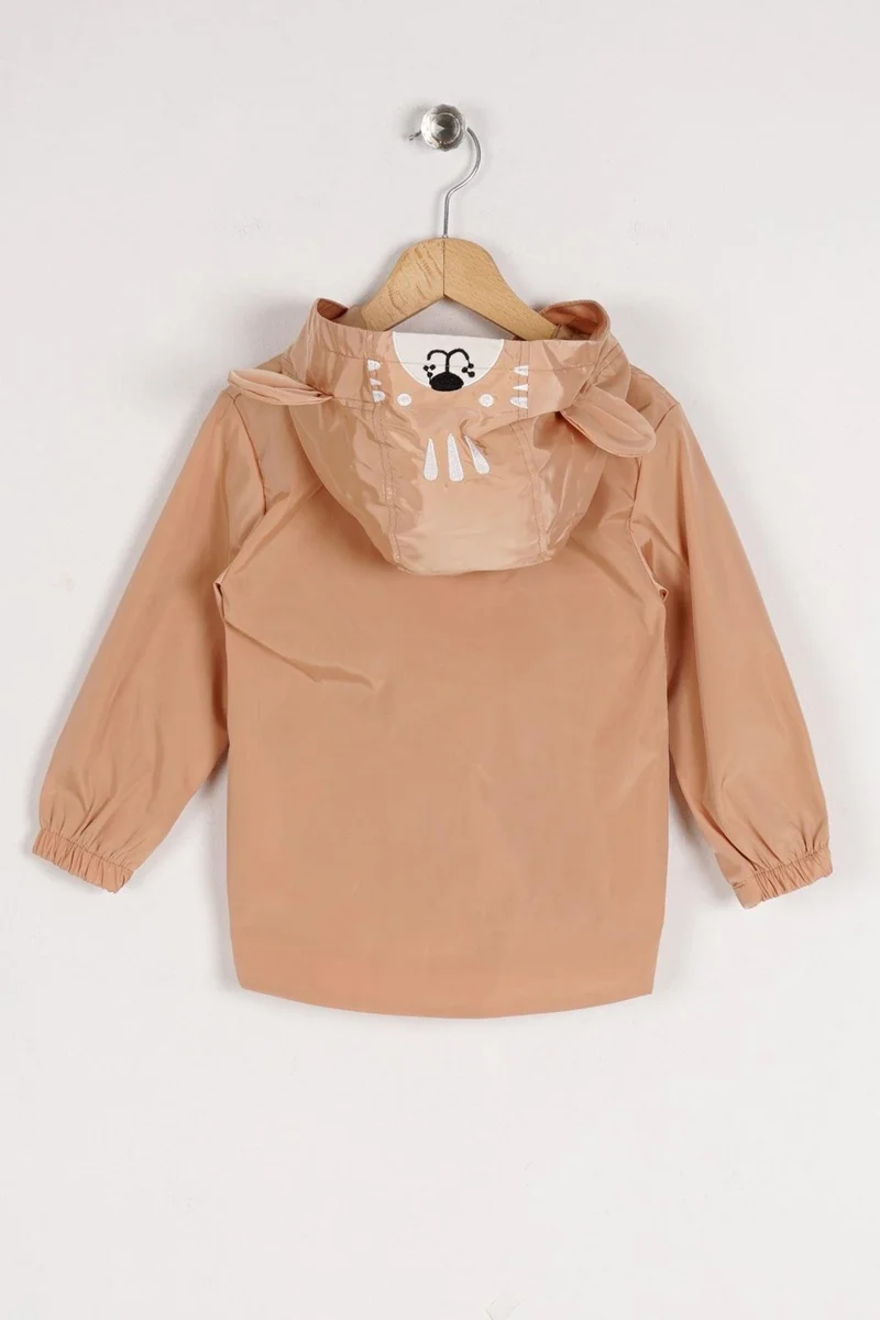 زيبكيدز Hooded Long Sleeve Zippered Teddy Bear Accessory Camel Color Boy Raincoat