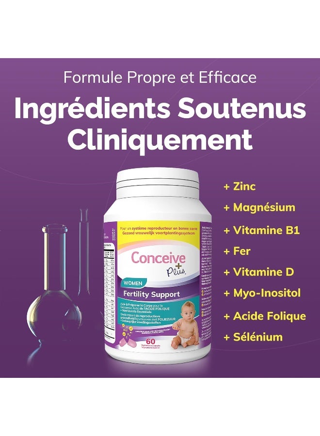 كونسيف_بلس مكمل غذائي كونسيف بلس للخصوبة للنساء - توازن الهرمونات، كالسيوم، فيتامين د، حمض الفوليك، ميو-إينوزيتول، فيتامينات ما قبل الولادة للنساء، علاج لمدة 30 يومًا، 60 كبسولة - Image 4