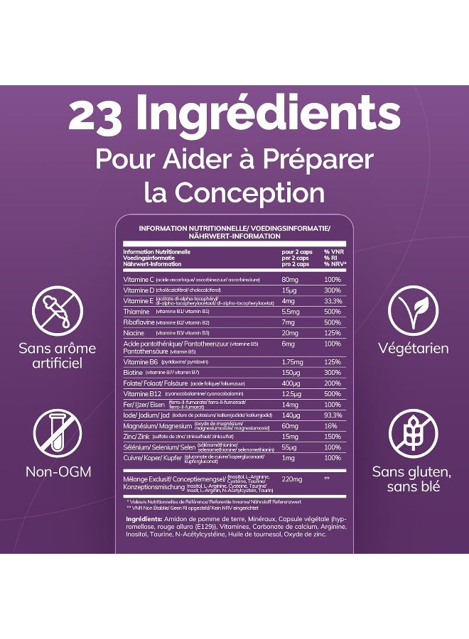 كونسيف_بلس مكمل غذائي كونسيف بلس للخصوبة للنساء - توازن الهرمونات، كالسيوم، فيتامين د، حمض الفوليك، ميو-إينوزيتول، فيتامينات ما قبل الولادة للنساء، علاج لمدة 30 يومًا، 60 كبسولة - Image 5