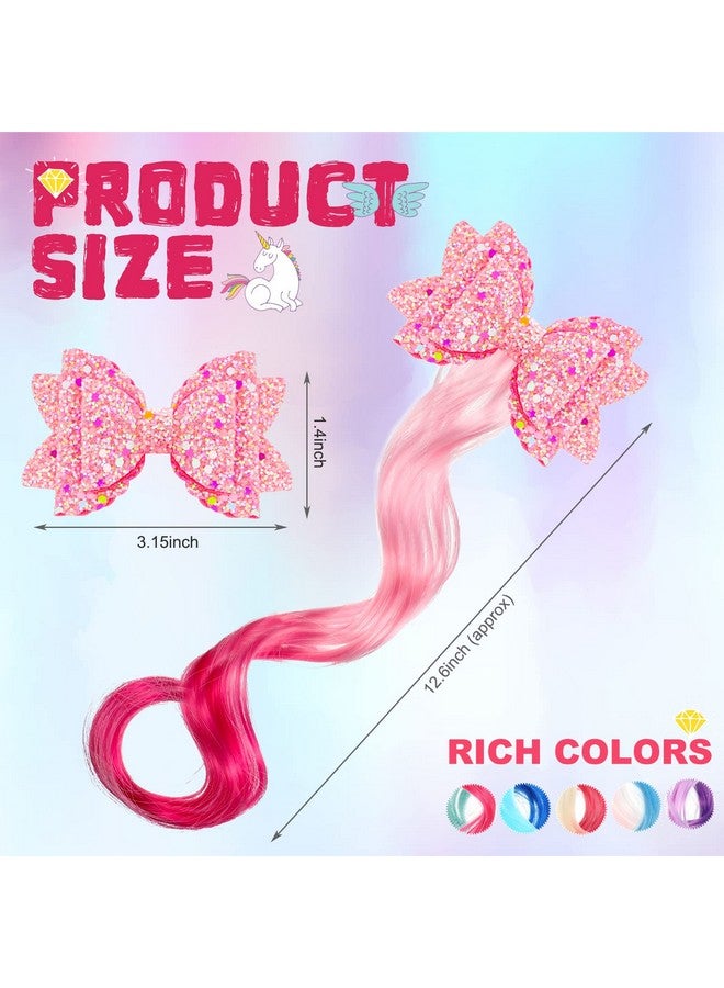 WILLBOND WILLBOND 6 Colors Glitter Unicorn Hair Clips with Braided Curly Wig Extensions for Hair Braiding, Princess Costume Dress up - Image 2