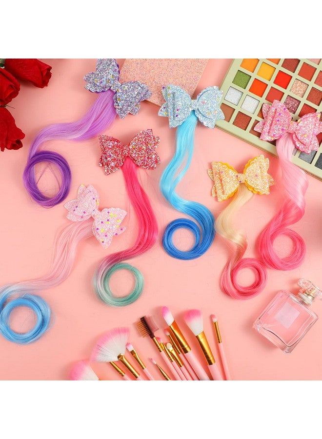 WILLBOND WILLBOND 6 Colors Glitter Unicorn Hair Clips with Braided Curly Wig Extensions for Hair Braiding, Princess Costume Dress up - Image 5