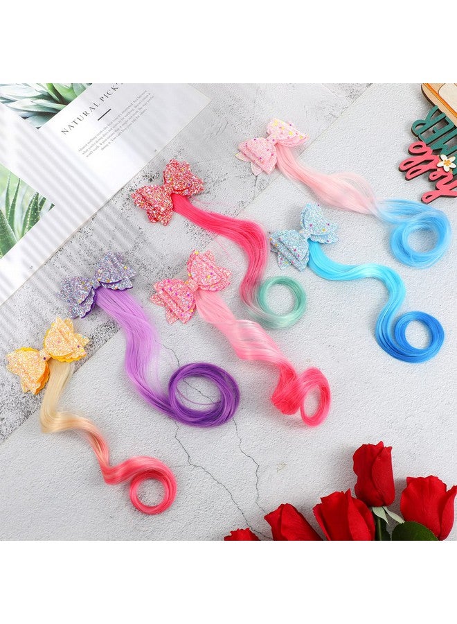 WILLBOND WILLBOND 6 Colors Glitter Unicorn Hair Clips with Braided Curly Wig Extensions for Hair Braiding, Princess Costume Dress up - Image 4