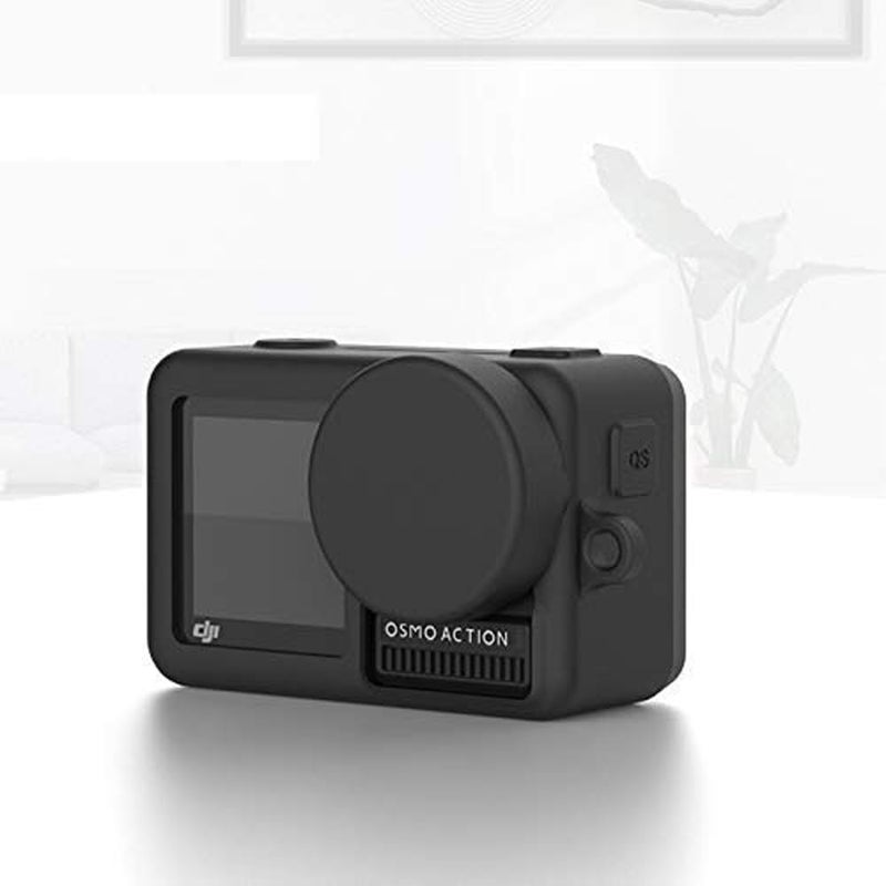 Action Pro Silicone Rubber Case + Lens Protective Cap Cover Compatible with DJI OSMO Action Sports Camera (Black) - Image 1
