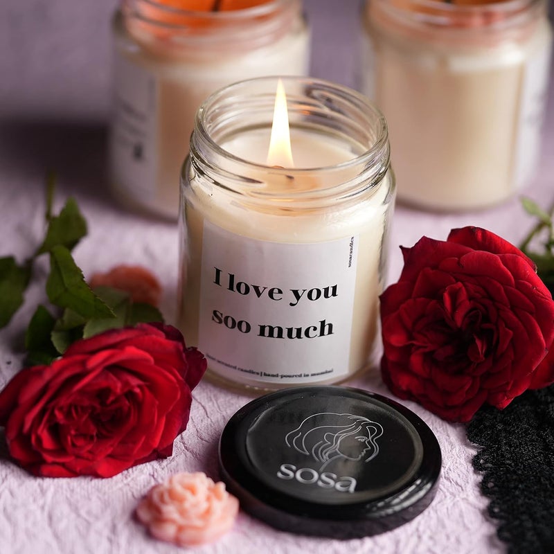 SOSA Candles I Love You So Much Highly Scented Candles Gift Set Scented Candles For Home Decor Valentine Gifts Valentine Gift For Girlfriend Boyfriend Couples Husband Wife Special Love Special Girls Wife Hubby Wifey Women Men Scented Candles For Home Decor Scented Candle Gift Set 40hrs  - Image 1