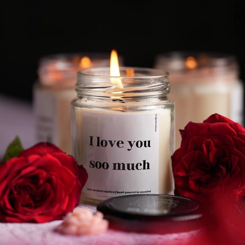 SOSA Candles I Love You So Much Highly Scented Candles Gift Set Scented Candles For Home Decor Valentine Gifts Valentine Gift For Girlfriend Boyfriend Couples Husband Wife Special Love Special Girls Wife Hubby Wifey Women Men Scented Candles For Home Decor Scented Candle Gift Set 40hrs  - Image 3