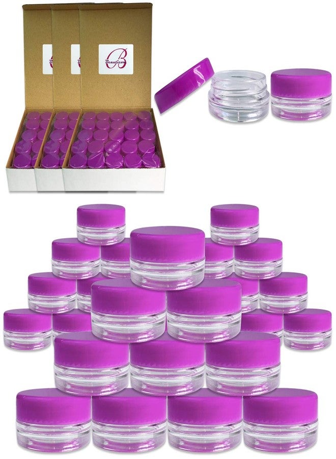 Beauticom (200 Pieces Jars + Lid) 3G/3ML Round Clear Jars with PURPLE Screw Cap Lids for Scrubs, Oils, Toner, Salves, Creams, Lotions, Makeup Samples, Lip Balms - BPA Free - Image 1