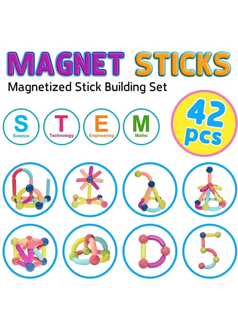 RollsTimi  Stacking Toys Magnetic Building Stick Blocks 42 PCS - Image 4