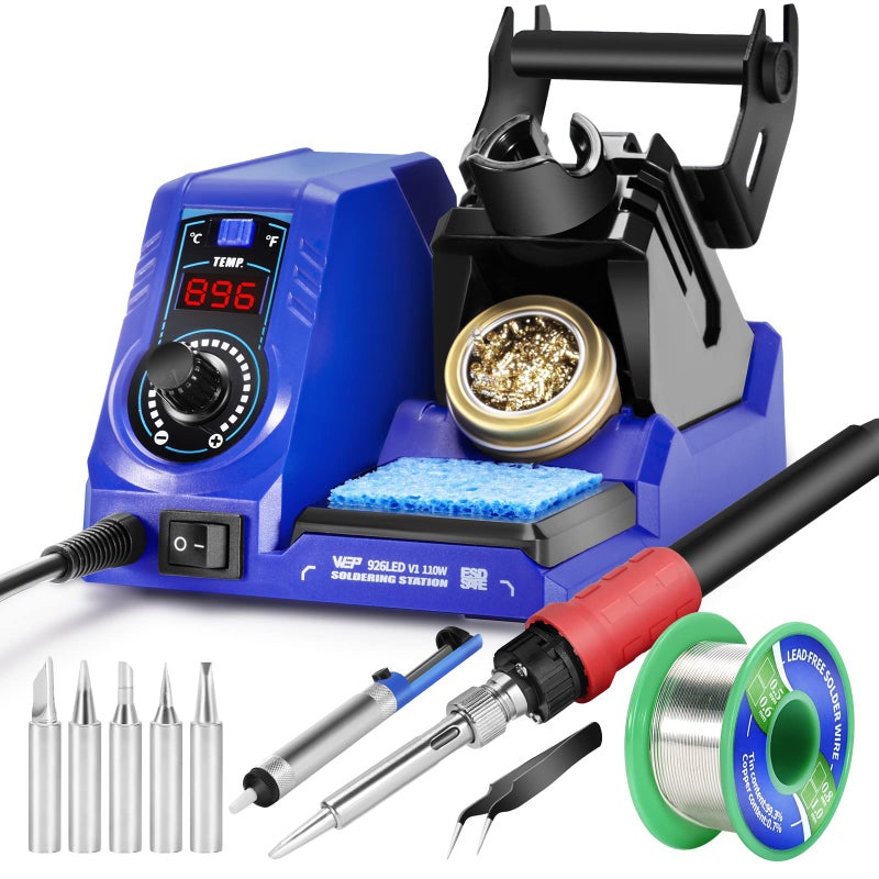 WEP 926LED V1 110W Soldering Iron Station Kit with Solder Wire, 5 Soldering Tips, Tip Cleaner, Tweezers, Desoldering Pump with Precision Temperature Control, Sleep Mode, â„‰/â„ƒ - Image 1