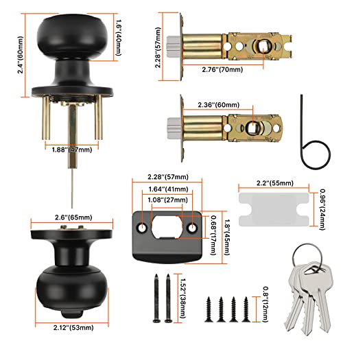 Haidms 5 Pack Matte Black Door Knobs with Lock and Key, Keyed Alike Keyed Entry Door Knobs Exterior, Black Doorknobs for Bedroom - Image 5