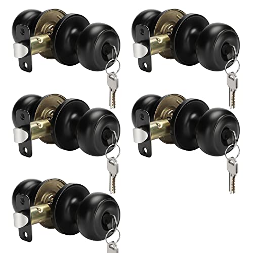 Haidms 5 Pack Matte Black Door Knobs with Lock and Key, Keyed Alike Keyed Entry Door Knobs Exterior, Black Doorknobs for Bedroom - Image 1