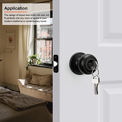Haidms 5 Pack Matte Black Door Knobs with Lock and Key, Keyed Alike Keyed Entry Door Knobs Exterior, Black Doorknobs for Bedroom - Image 2