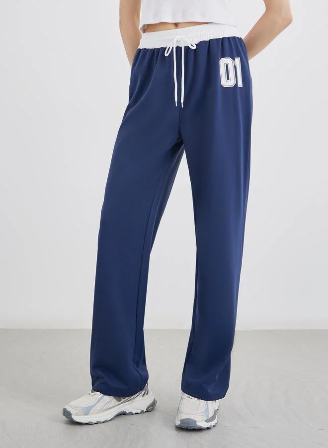 تايك تو Take Two Dark Blue Printed Loose Fit Joggers