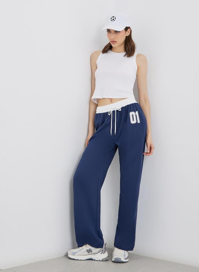 Take Two Dark Blue Printed Loose Fit Joggers - Image 1