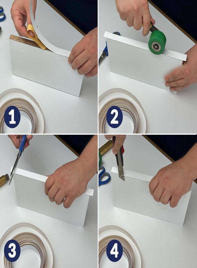 UNMAR White PVC 1/2 inch x 25 ft Edge Banding Tape Peel Stick Adhesive Edging Veneer Trim Flexible Vinyl Strip Molding Wood Cabinet Laminate Shelf Furniture Countertop Formica Plywood Board Repair - Image 5