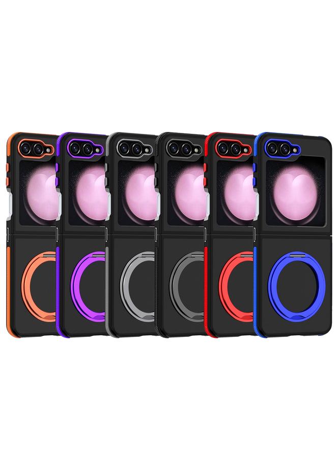 اس-توب جراب لهاتف Samsung Galaxy Z Flip5 ثنائي اللون بملمس الجلد مع حامل دوار 360 درجة - Image 2