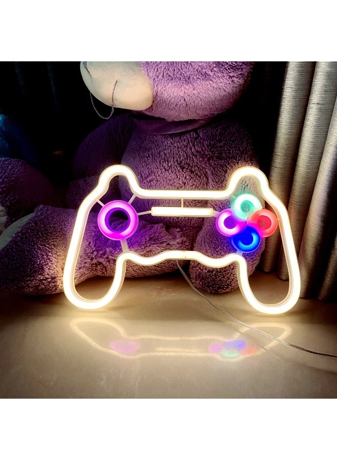 WACUAAO Game Controller LED Neon Sign - Gamepad Shaped Wall Neon Light for Gaming Room Decor & Setup, Dual Powered by USB or 3AA Battery, 11.6x7.2 Inches Neon Lamp Gift for Gamers - Image 4