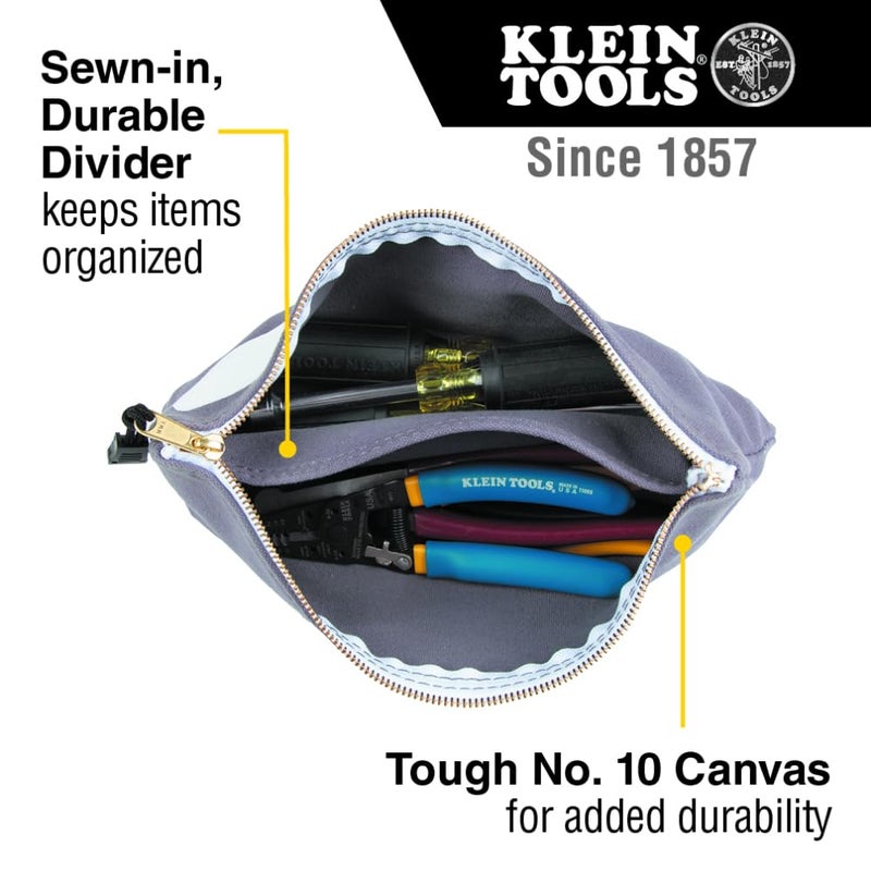 Klein Tools 55578 Zipper Bag with Divider, No. 10 Canvas, 7-Inch x 12-1/2-Inch Heavy Duty Tool Bag Organizer, Multipurpose for Tools to Crafts - Image 2