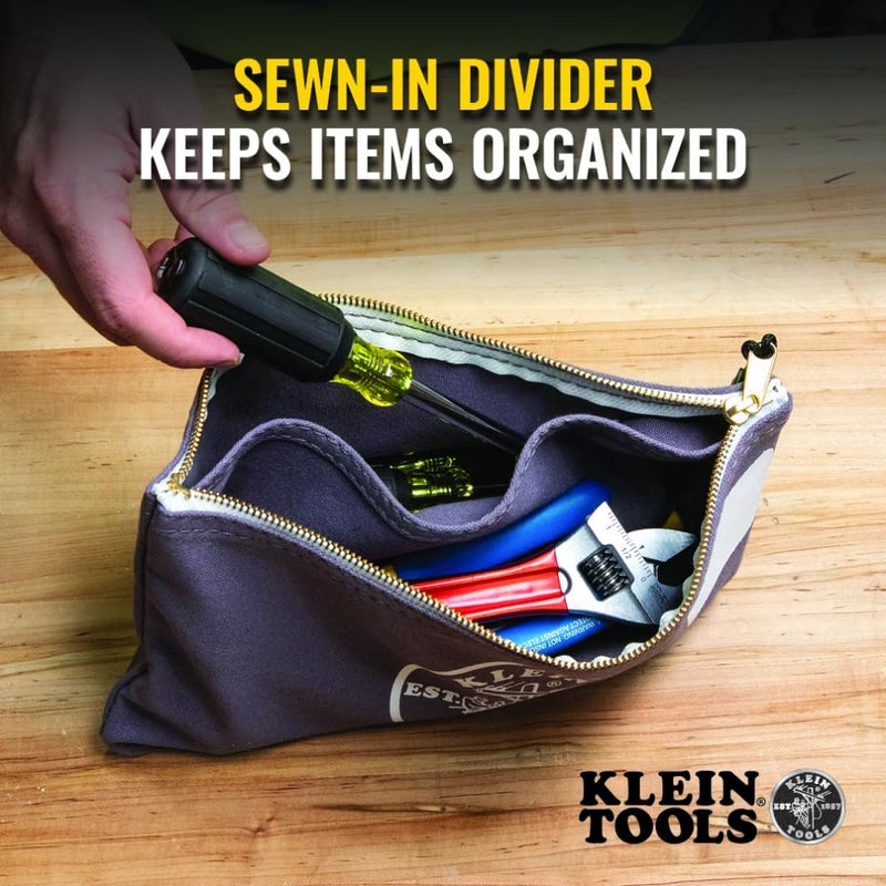 Klein Tools 55578 Zipper Bag with Divider, No. 10 Canvas, 7-Inch x 12-1/2-Inch Heavy Duty Tool Bag Organizer, Multipurpose for Tools to Crafts - Image 4