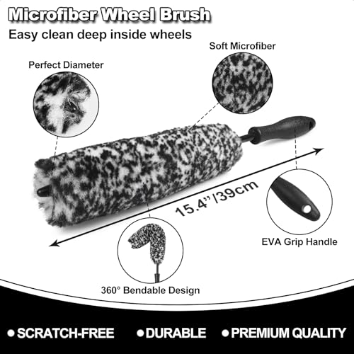 NIKCOSMK 9Pcs Car Wheel Tire Brush Kit Wheel Cleaner Brush Softbristled Rim Brush Tire Shine Applicator Pad Car Wash Mitt Towel Car Detailing Cleaning Wash Brush Supplies Kit - Image 3