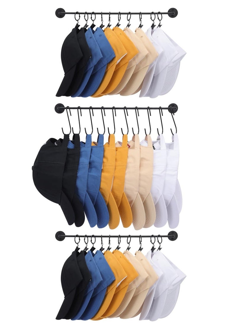 Hat Rack for Wall with 36 Hooks, Hat Organizer Holder for Baseball Caps, Cap Organizer Hanger, Hat Hanger for Closet, for Closet Bedroom Laundry Set of 3 (Black) - Image 1