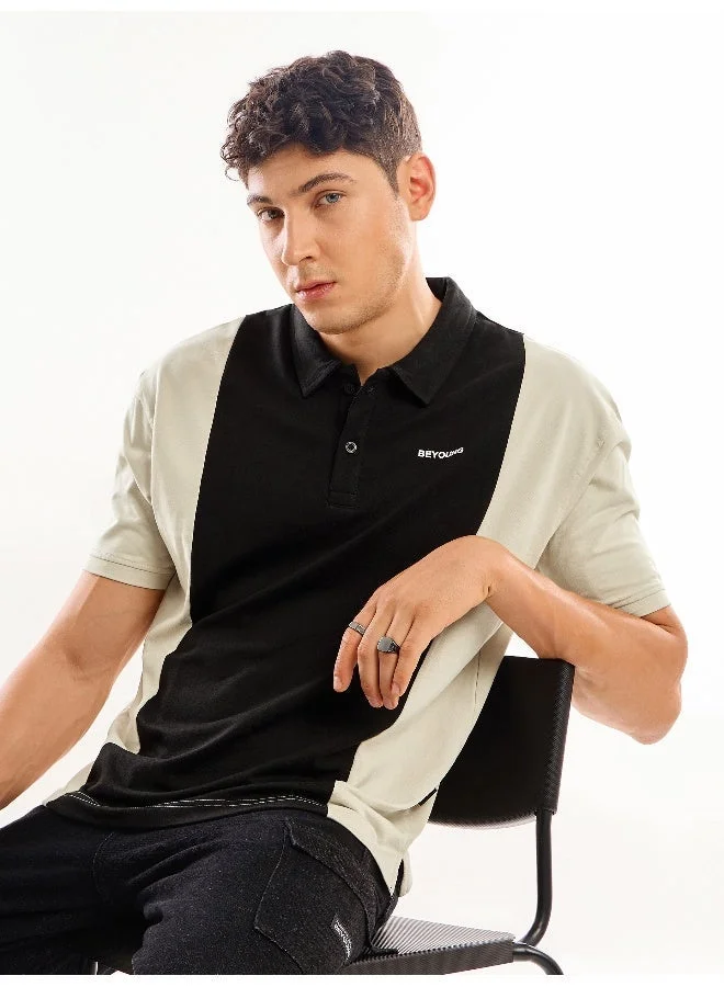 Beyoung Cream Cut And Sew Polo T-shirt For Men
