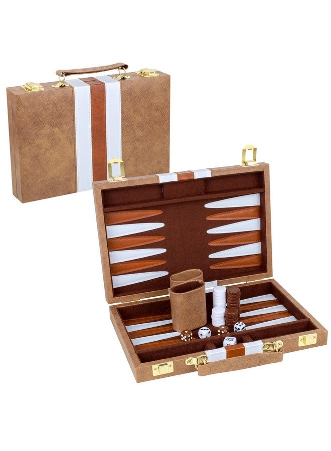 RERIVER RERIVER Backgammon Set 2 Players Classic Backgammon Sets for Adults Board Game with PU Leather Case Portable and Travel Backgammon Set (Retro Brown, 11inch)  - Image 1