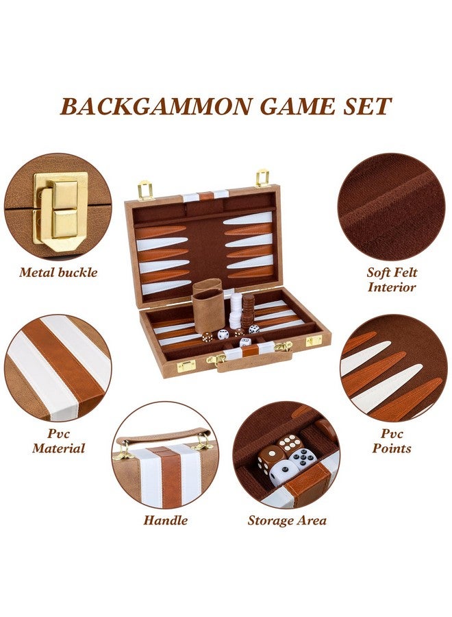 RERIVER RERIVER Backgammon Set 2 Players Classic Backgammon Sets for Adults Board Game with PU Leather Case Portable and Travel Backgammon Set (Retro Brown, 11inch)  - Image 4