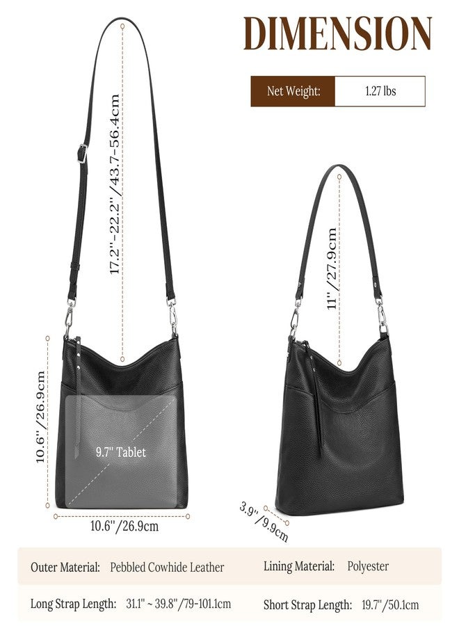 S-ZONE Leather Tote Bag for Women Medium Crossbody Handbags Shoulder Hobo Purse with 2 Removable Straps, Black - Image 5