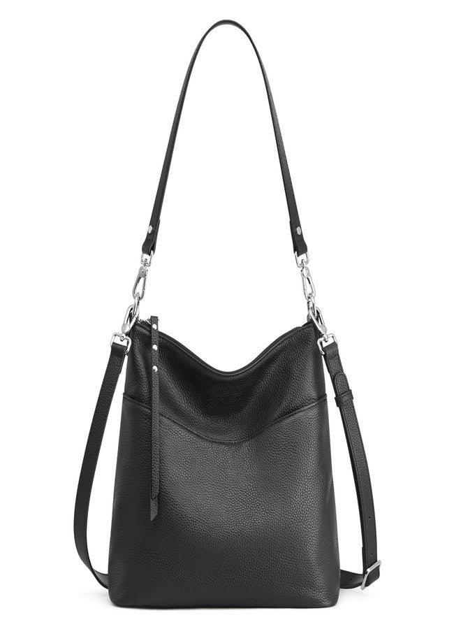 S-ZONE Leather Tote Bag for Women Medium Crossbody Handbags Shoulder Hobo Purse with 2 Removable Straps, Black - Image 1