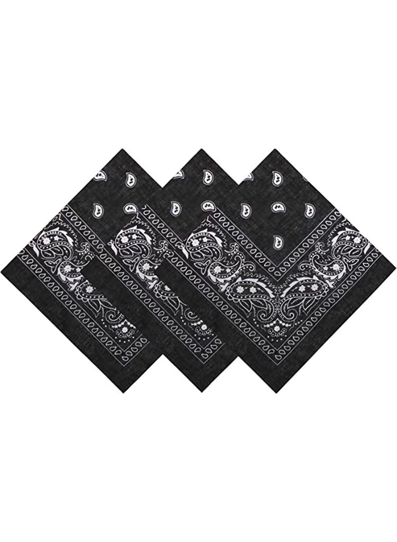 Generic 3 PCS Paisley Print Bandanas Multi-Purpose Assorted Cowboy Bandanas Unisex Head Wrap Scarf Wristband for Adults and Kids 22x22 inch Black  - Image 1