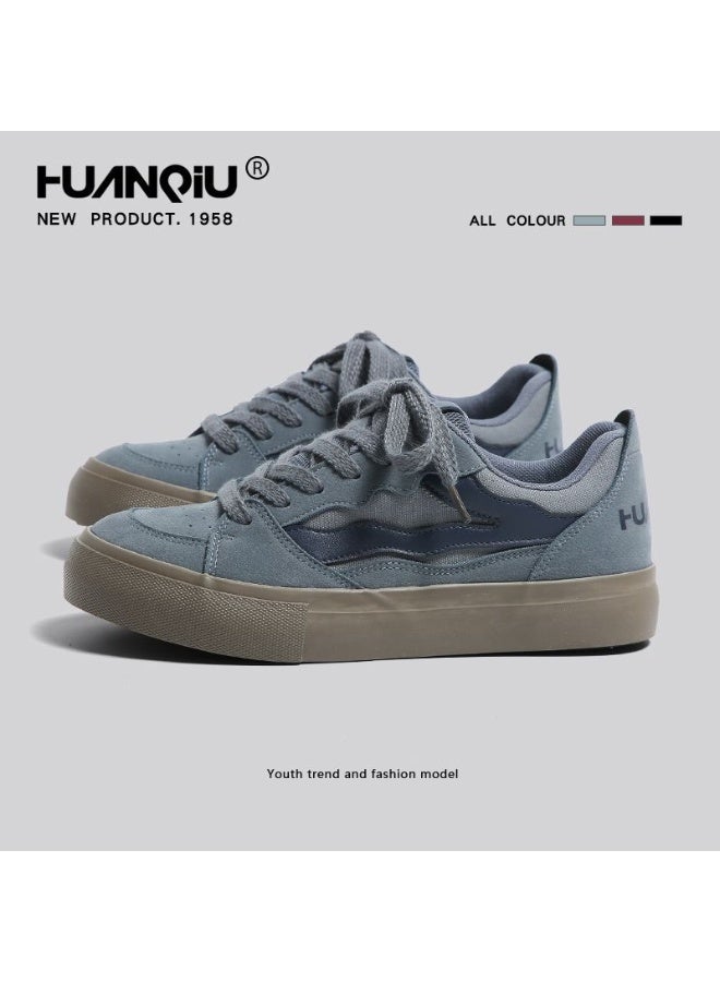 HUANQIU Retro Suede Platform Sneakers Women Men Gray Casual Skate Shoes Fashion Comfortable Daily Trainers - Image 1