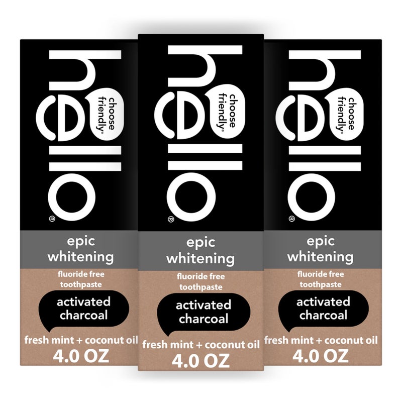hello Epic Whitening Charcoal Fluoride Free Toothpaste, Activated Charcoal Toothpaste with Coconut Oil, Whitens Teeth Naturally, SLS Free, Fresh Mint, 3 Pack, 4.0 Oz Tubes - Image 1