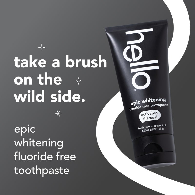 hello Epic Whitening Charcoal Fluoride Free Toothpaste, Activated Charcoal Toothpaste with Coconut Oil, Whitens Teeth Naturally, SLS Free, Fresh Mint, 3 Pack, 4.0 Oz Tubes - Image 2