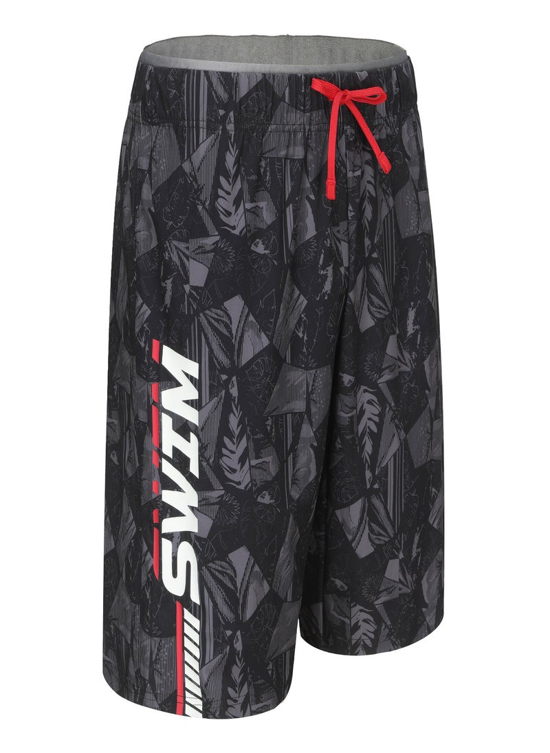 NABAIJI NABAIJI by DECATHLON, Men's Long Swim Shorts 100 Geo Quick-Dry & Comfortable Black  - Image 1