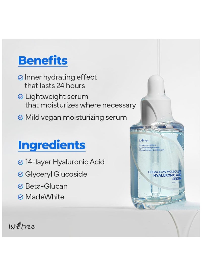 ISNTREE Ultra-low Molecular Hyaluronic Acid Serum 50ml, 1.69 fl.oz | Korean Skincare | Quick Absorbing | Deep Hydration & Skin Smoothing | Vegan Skincare - Image 3