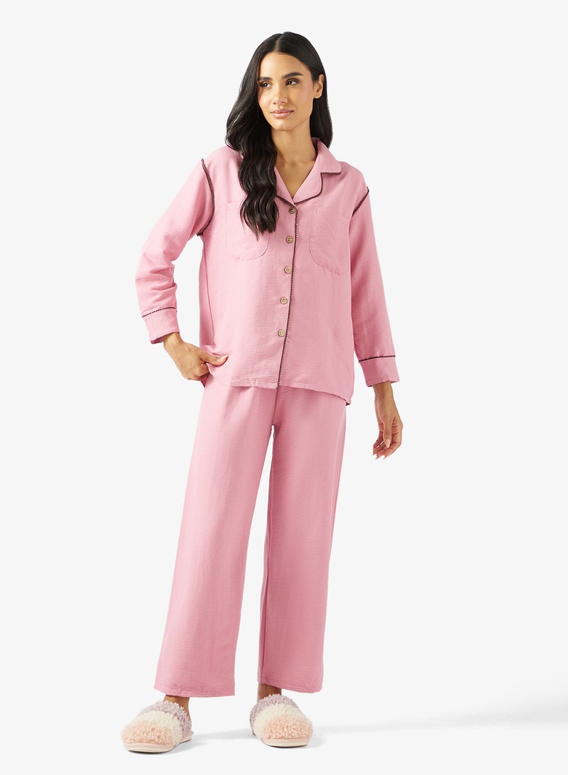 Ginger Relaxed Fit Button Up Shirt & Pyjama Set - Image 5