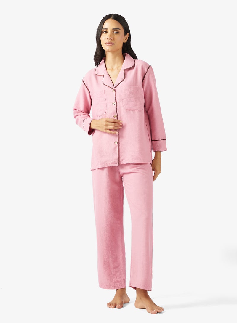 Ginger Relaxed Fit Button Up Shirt & Pyjama Set - Image 1